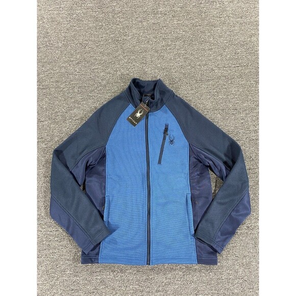 Spyder Jacket Mens Medium Blue Full Zip Long Sleeve Sweater Coat Marlin Fleece - Picture 1 of 16